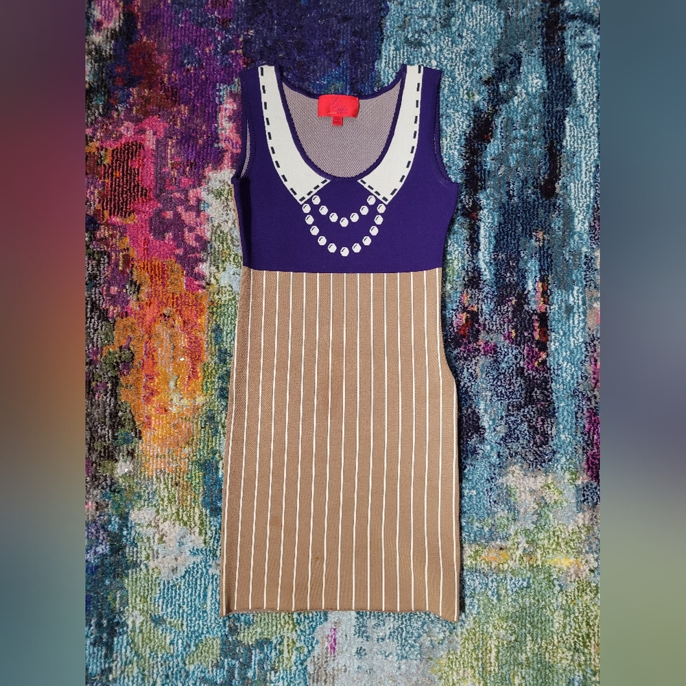 Z Spoke by Zac Posen Pearl Necklace Pinstripe Illusion Sweater Dress Sz Small